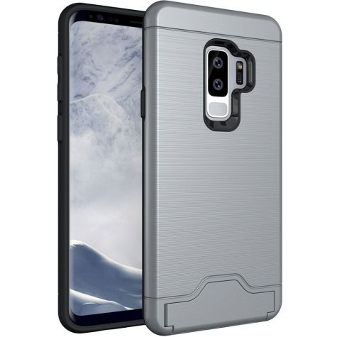 Mobigear Card Samsung Galaxy S9 Plus Hülle Hardcase Backcover Stoßfest mit Kartenhalter - Grau